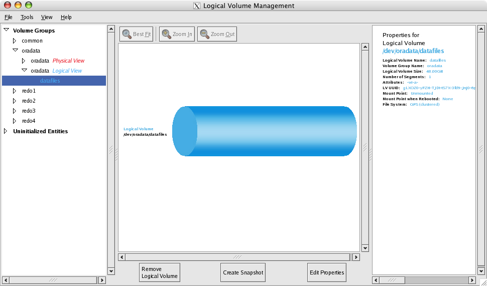 Logical Volume Management window